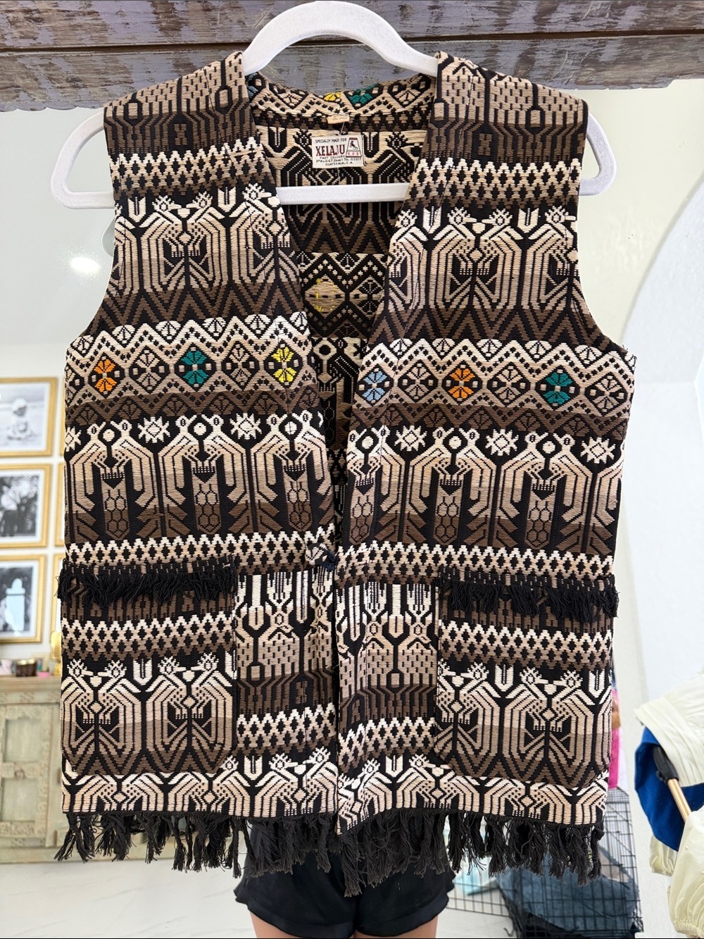Handmade Vintage Tapestry Vest with Fringe